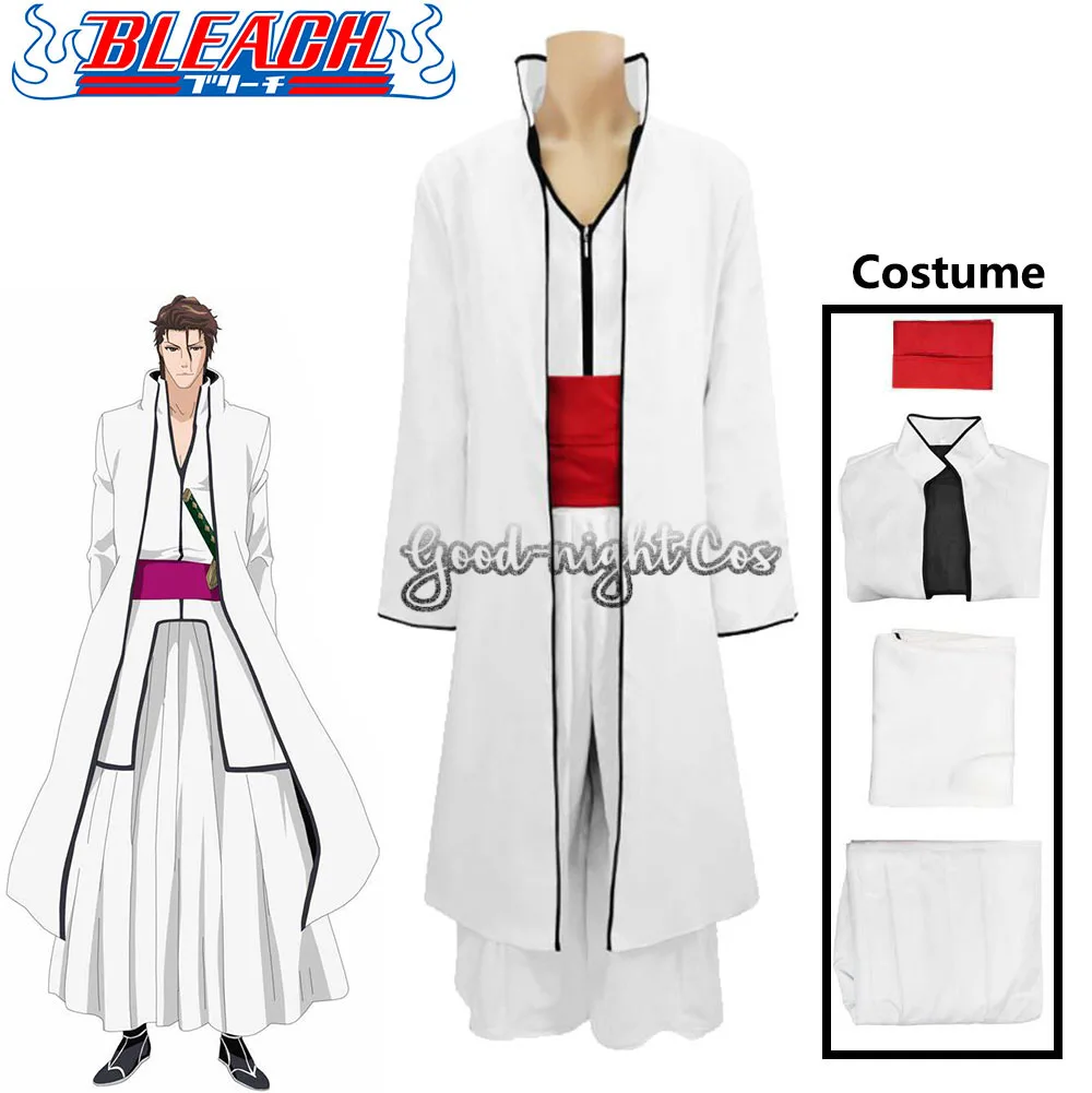 

Anime Bleach Aizen Sousuke Cosplay Costume and Trench Coats Hollow Arrancar Crossplay Unisex White Kimono Suits Halloween party