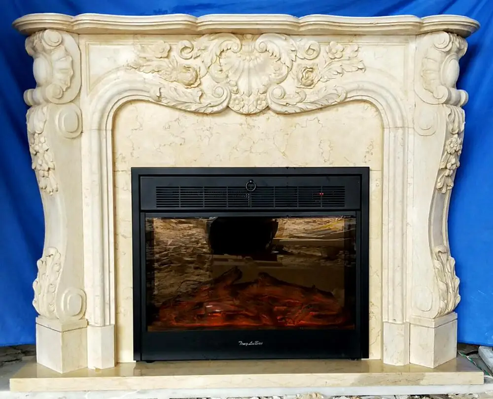 Decorative Fireplace set European style custom made Carved Natural Stone  Mantel Electric Fireplace Insert LED Optical Flame - AliExpress