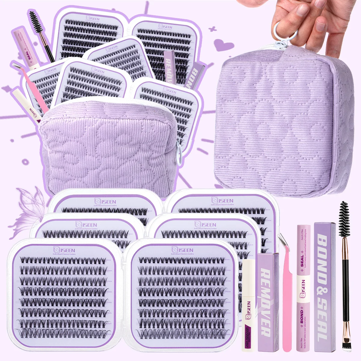 Natural Look Eyelash Extension Set with Bond and Seal Remover