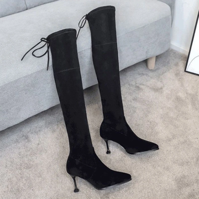 Autumn and Winter Women Shoes Black Over Knee Boots Thin Heel Pointed High Heel Shoes New Long Sleeve Boots Fashion Boots Women