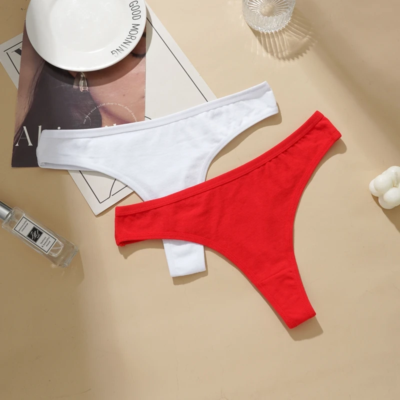 3PCS Cotton Blends T-back Briefs Women's Sexy Low rise Thong Panties L-2XL Plus Size Simple Breathable Underwear Solid Panty