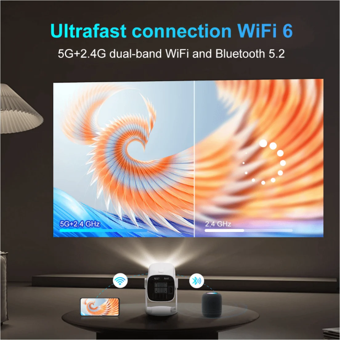 K2N Mini Projector 4K Supported Portable with 270° Rotatable Auto