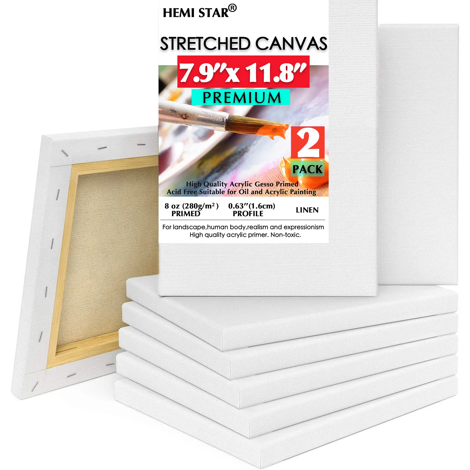 2 Pack Stretched Canvases for Painting Linen Blank Canvas 20x30cm 7