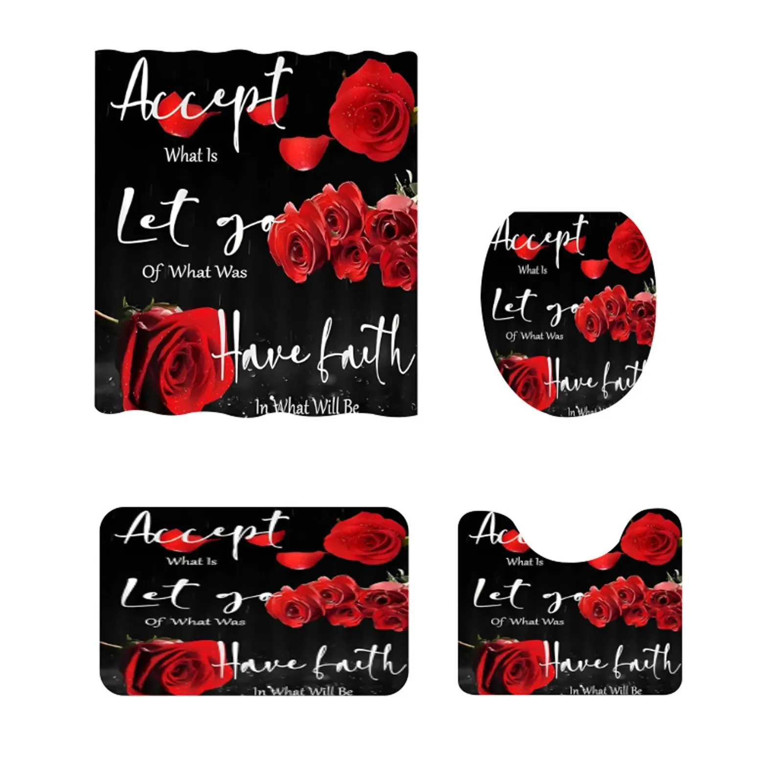 Four Piece Set Valentine's Day Printed Shower Curtain Carpet Floor Mat Combination Bathroom Toilet Cushion Bathroom accessories 2