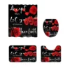 Four Piece Set Valentine's Day Printed Shower Curtain Carpet Floor Mat Combination Bathroom Toilet Cushion Bathroom accessories 2