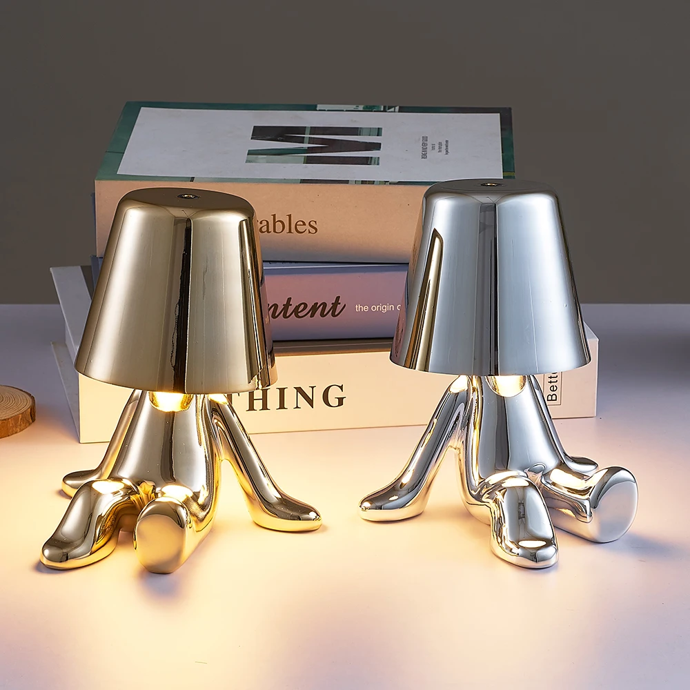 Italy Little Golden Man Table Lamp Living Room Bedside Children's Room Art Decor Night Light Creative Coffee Shop Bar Desk Lamps
