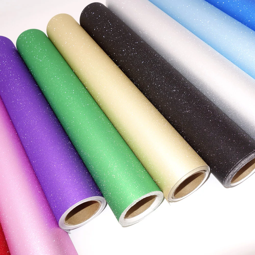 Metallic Vinyl Self Adhesive Vinyl 10 Colors Adhesive Craft Permanent Glitter Vinyl Roll Design Lettering Film Cup Glass Decal Sticker Xmas Card DIY Self-adhesive