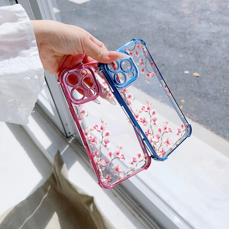 Luxury Transparent Floral Shockproof Case Cover