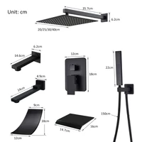 Black Concealed Shower System Rain Waterfall Bathroom Embedded Shower Faucet Set with Tub Spout 4