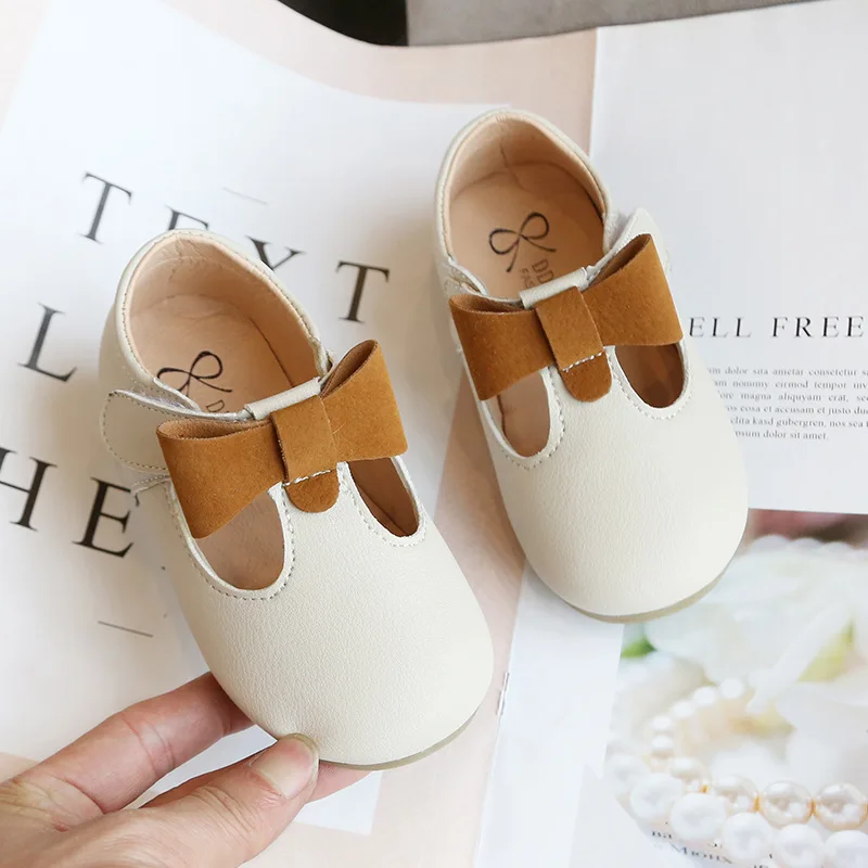 Princess Toddlers Girls Leather Shoes T-strap With Bow-knot Kids Flats Cut-outs Dress Shoes Soft Spring Autumn leather shoes girls shoes girls flats