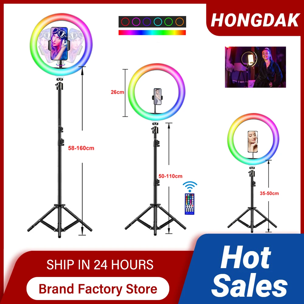 셀카 RGB LED 원형 링 램프, 스탠드 삼각대 포함, 무선 원격 사진 조명, 휴대폰 틱톡 비디오 녹화용, 10 인치