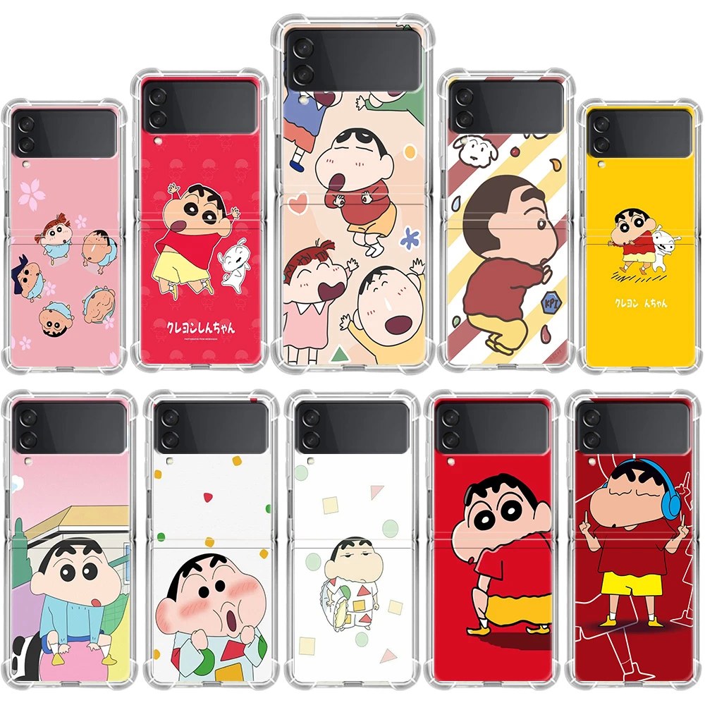 samsung z flip3 case Airbag Case For Samsung Galaxy Z Flip 3 Funda Z Flip3 5G Clear Hard Phone Coque Luxury Shockproof PC Shell Cute Crayo Shin-Chan galaxy z flip3 5g case