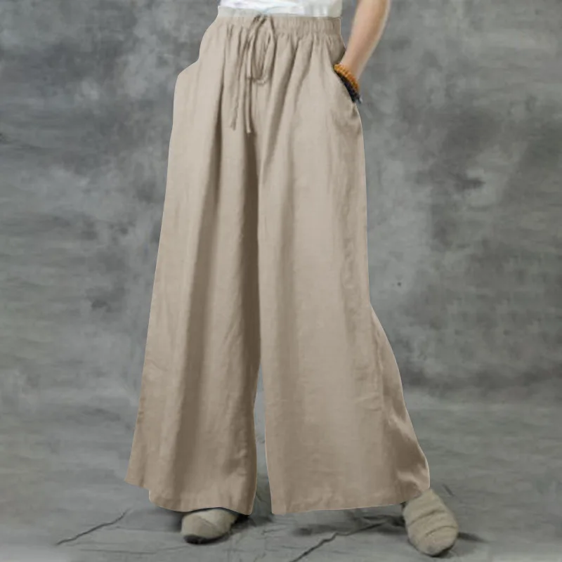 Casual Solid Color Long Pants Women Fashion Drawstring Elastic Waist Loose Wide Legs Trousers Female Commuting New Y2k Pants