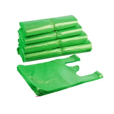 thumbnail image 1 of 100 piezas/paquete de bolsas de plástico verdes para llevar al supermercado, bolsas desechables con asa para cocina, sala de estar, embalaje de alimentos limpios, 1 of 5