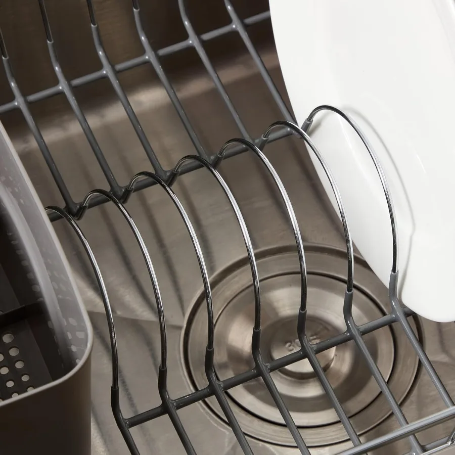 Dish Drying Rack Cutlery Holder 2 Piece Set Compact SinkFitting Dish Drainer with Rubberized Undercoating SpaceSaving Kitchen O