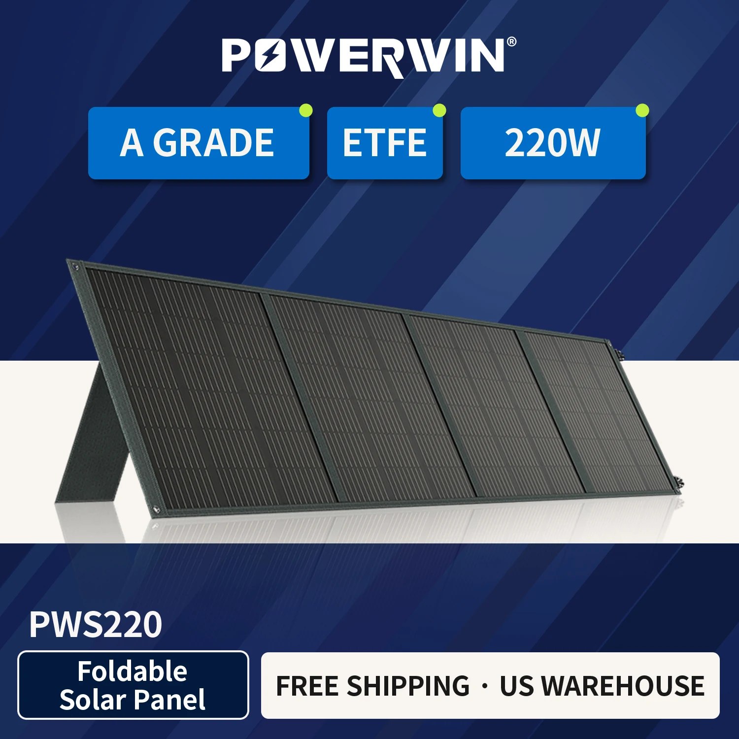 

POWERWIN PWS220 Foldable Solar Panel IP65 Series/Parallel 24% Efficiency Durable Voltage Regulator Fast QC Output RV 220W ETFE