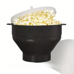 Premium Foldable Silicone Popcorn Maker - Food Grade, Easy DIY Popcorn Bowl with Lid (Black)