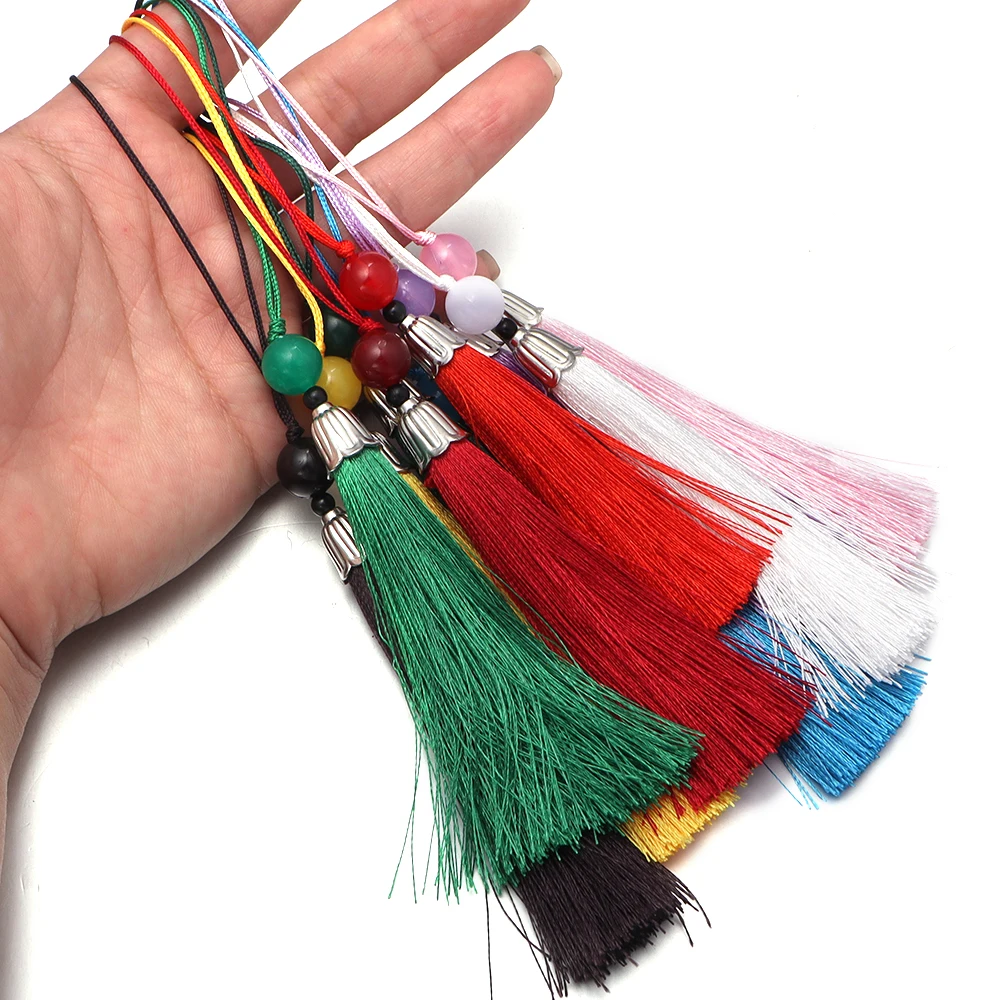 10Pcs Tassels 실키 수제 소프트 Tassels Jade Bead Tassels DIY 공예 공예 자동차 열쇠 고리 장식 펜던트 부드러운 프린지 트림