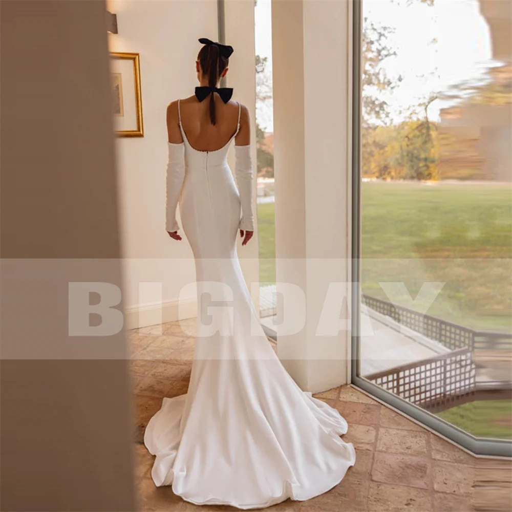 BIGDAY Modern Mermaid Wedding Dress Women Spaghetti Straps Open Back Pleat Boat-Neck Bridal Gown Vestido De Noiva Customized 9 S95bbf7276f90438992a9ef0a5bfe1437P