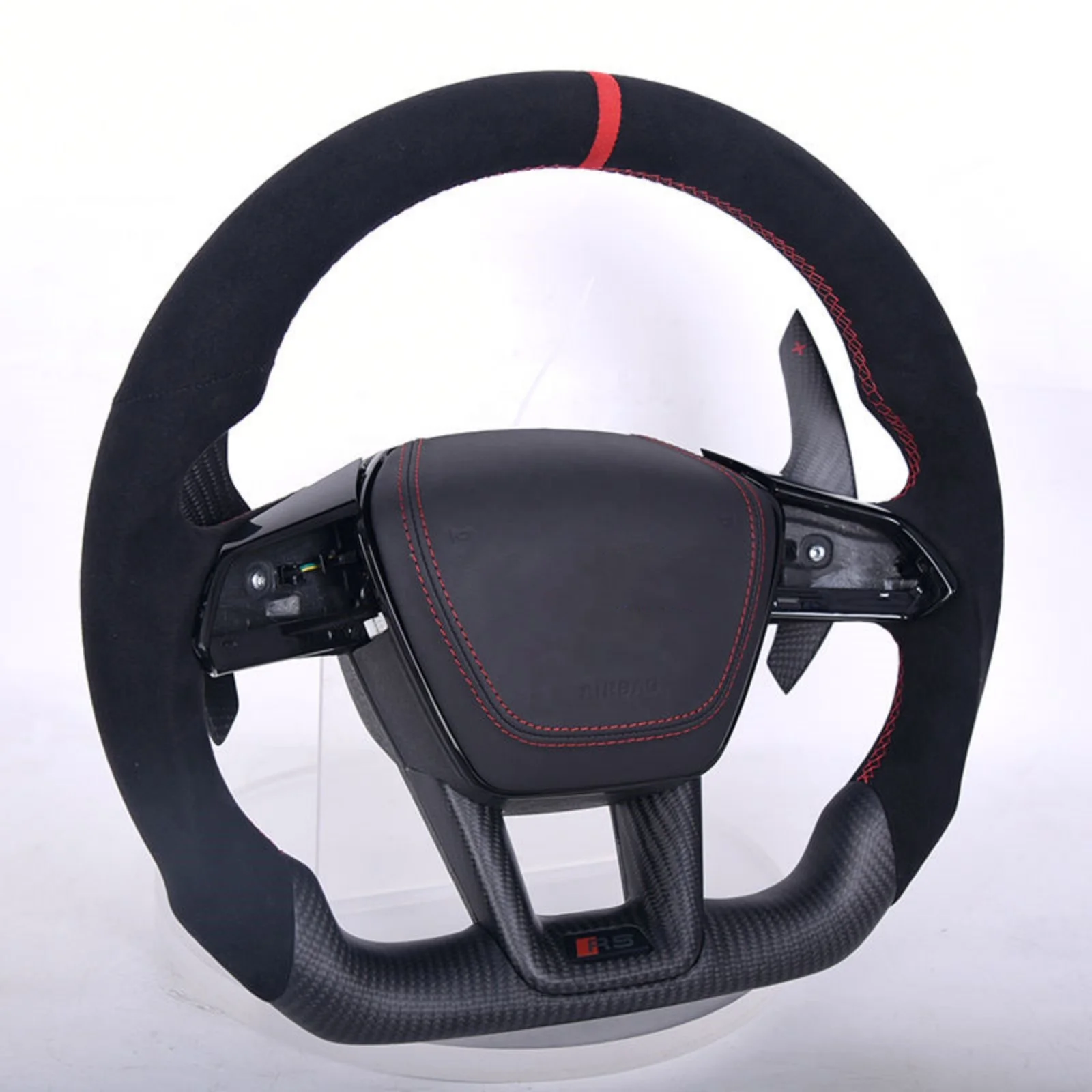 Volante In Pelle Scamosciata Nera In Fibra Di Carbonio Per Volante Universale In Pelle Per Auto Audi Rs6 C7 C8