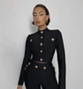 New Autumn Style Black Color Women Long Sleeve Button Rayon Bandage Coat Pants Fashion Women's Set High Street Celebrate Wear 2