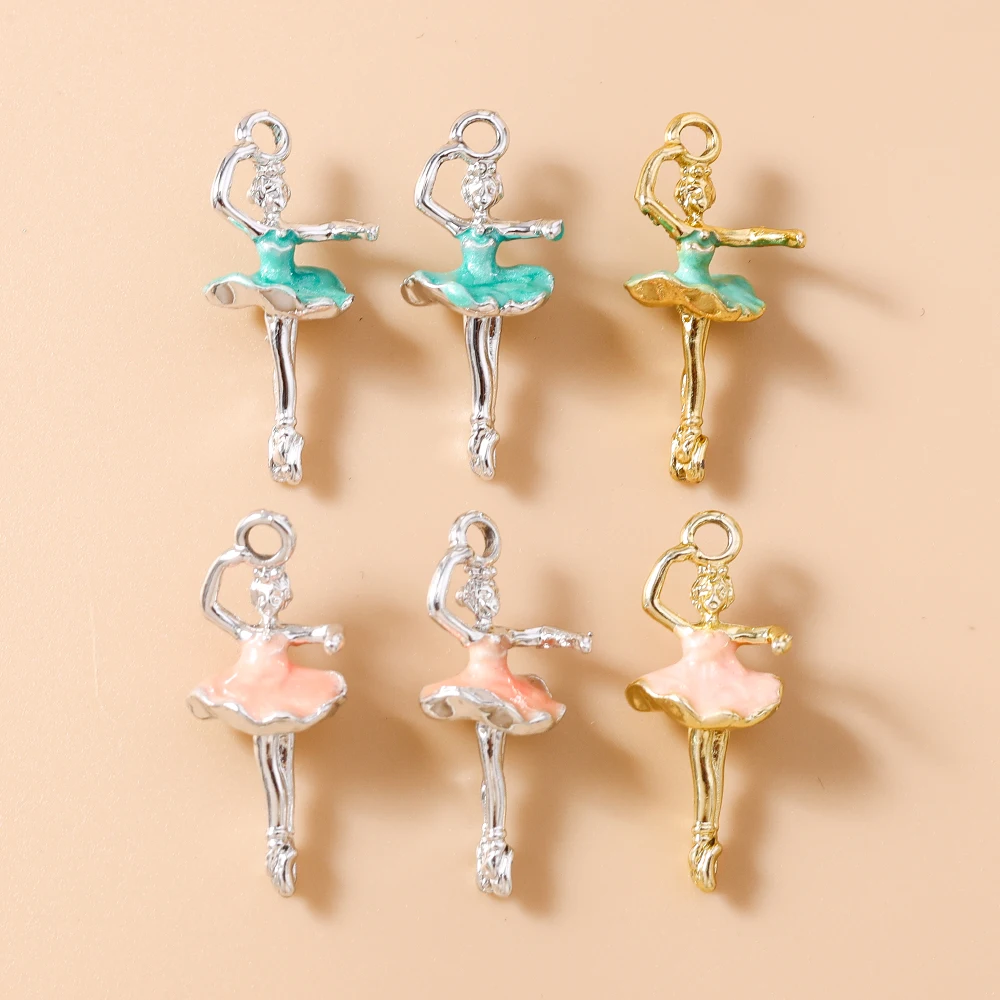 Leslie 10 Stück Metall Emaille tanzende Mädchen Ballett Charms Anhänger für süße Ohrringe Halskette Schlüsselanhänger Schmuckherstellung Diy Zubehör