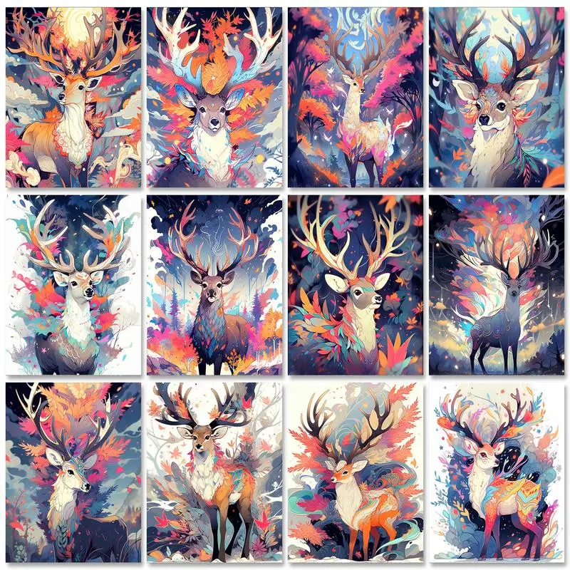 

RUOPOTY Frame Painting by Numbers For Adults Decorative Paintings Deer Animals Drawing By Numbers Home Decor Unique Gift