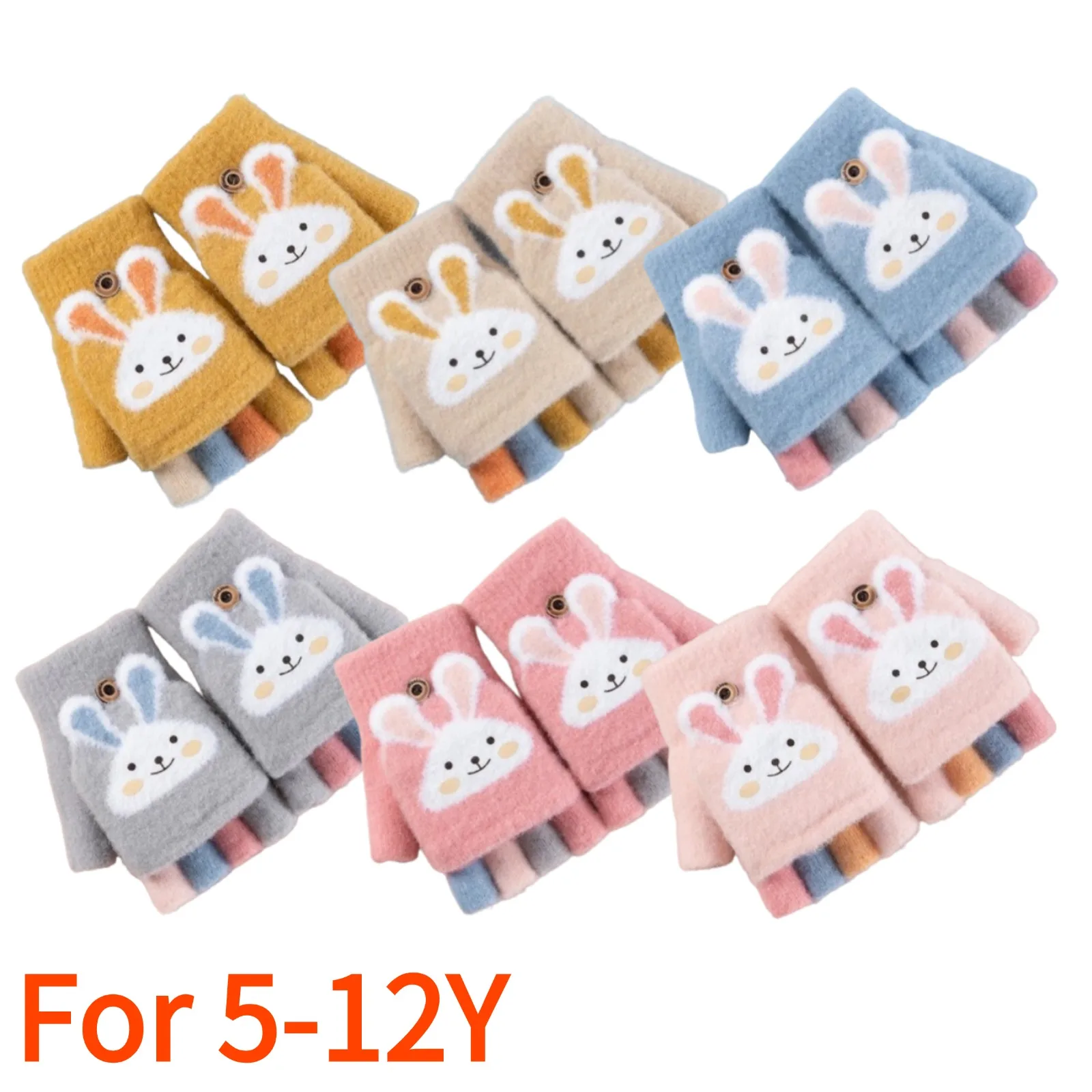 Children Five Finger Gloves Winter Boy Thickened Half Finger Mittens Girl Kid Knitted Mitten Winter New Cartoon Warm Flip Gloves winter gloves baby mittens