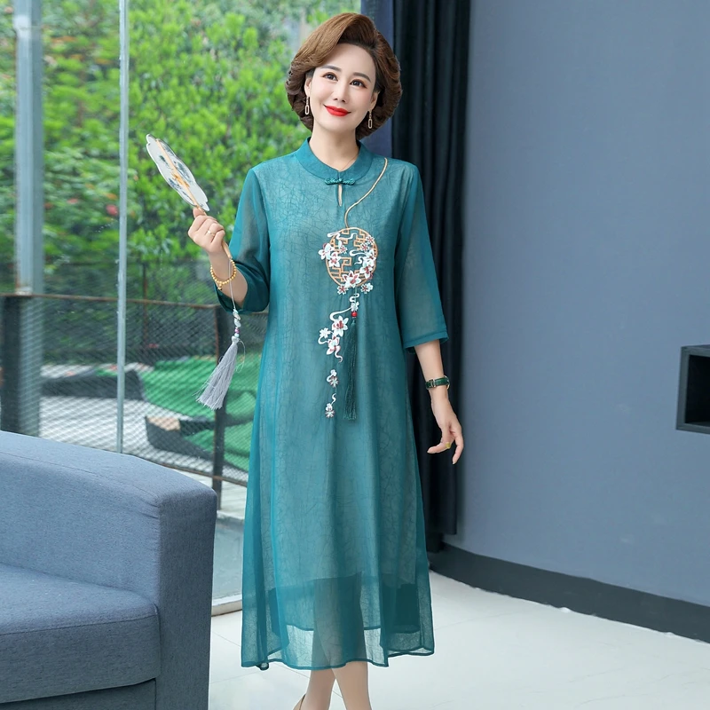 

2022 Chinese Dress Oriental Embroidery Wedding Women Long Chiffon Cheongsam Evening Dress Elegant Dresses Qipao Cheongsam