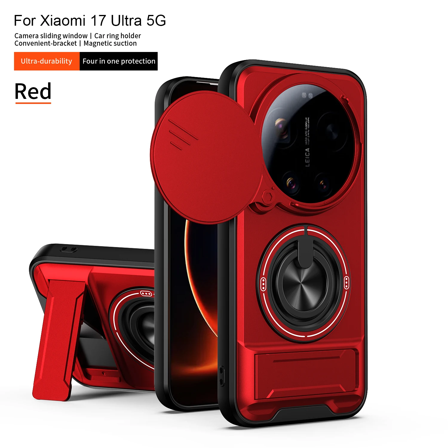 Magnetic Stand Shockproof Armor Phone Case with Slide Camera Protector and Kickstand