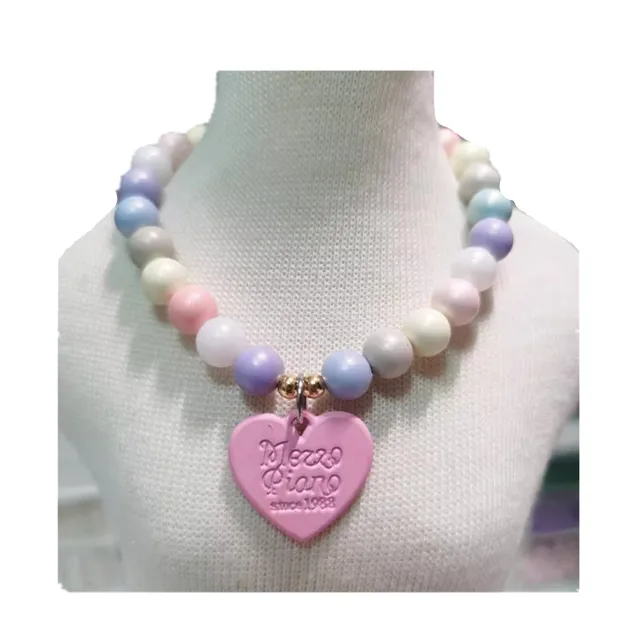 Heart Pendant Pet Pearl Collar Colorful Beads Dog Necklace Cat Collar Puppy Accessories Dog Chain Chihuahua Pet Wedding Jewelry 6