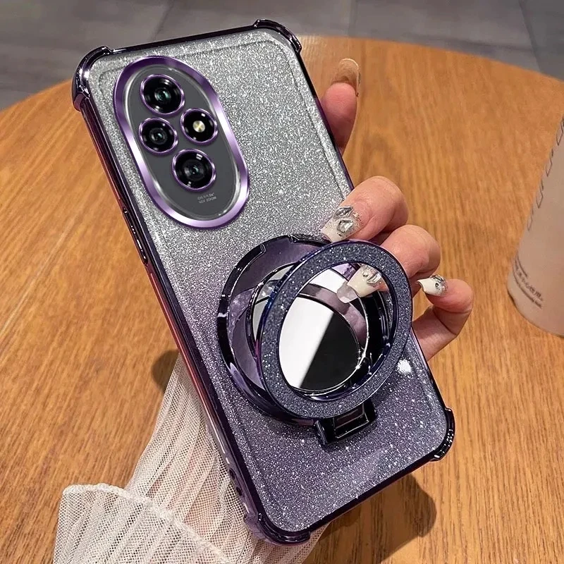 Glitter Shockproof Silicone Case with Mirror Magnetic Holder Stand