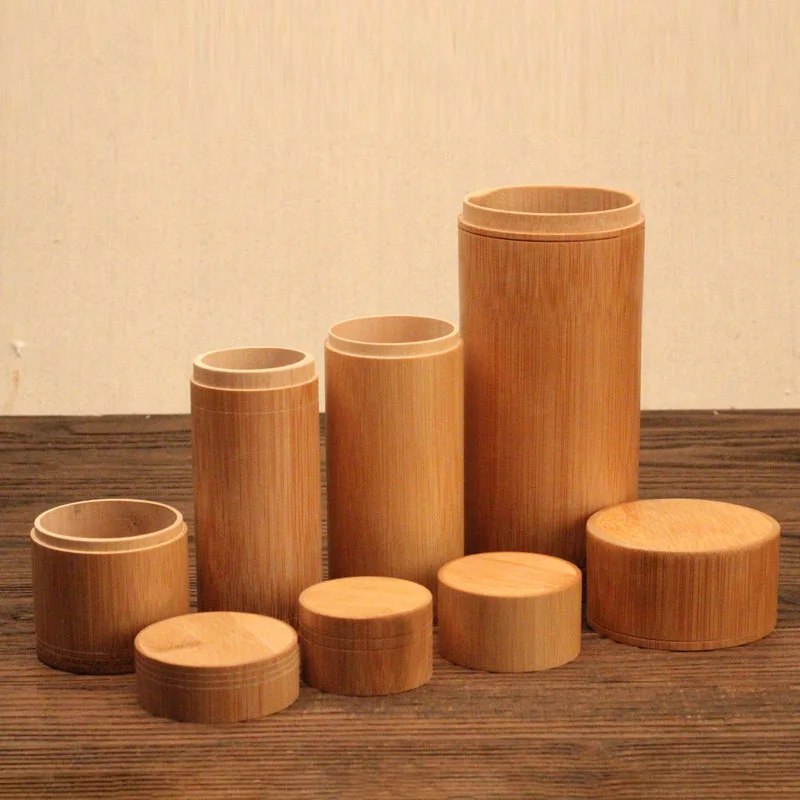 Pure Bamboo Straight Cylinder Tea Caddy Portable Tea Caddy Storage Box for Home and Travel tea canister airtight container