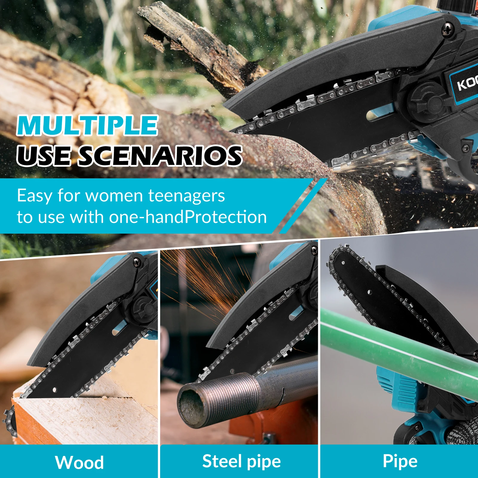 Koopa Mini Cordless 6 Inch Portable Brushless Electric ChainSaw Automatic Oiler,Support 18V makita battery 5