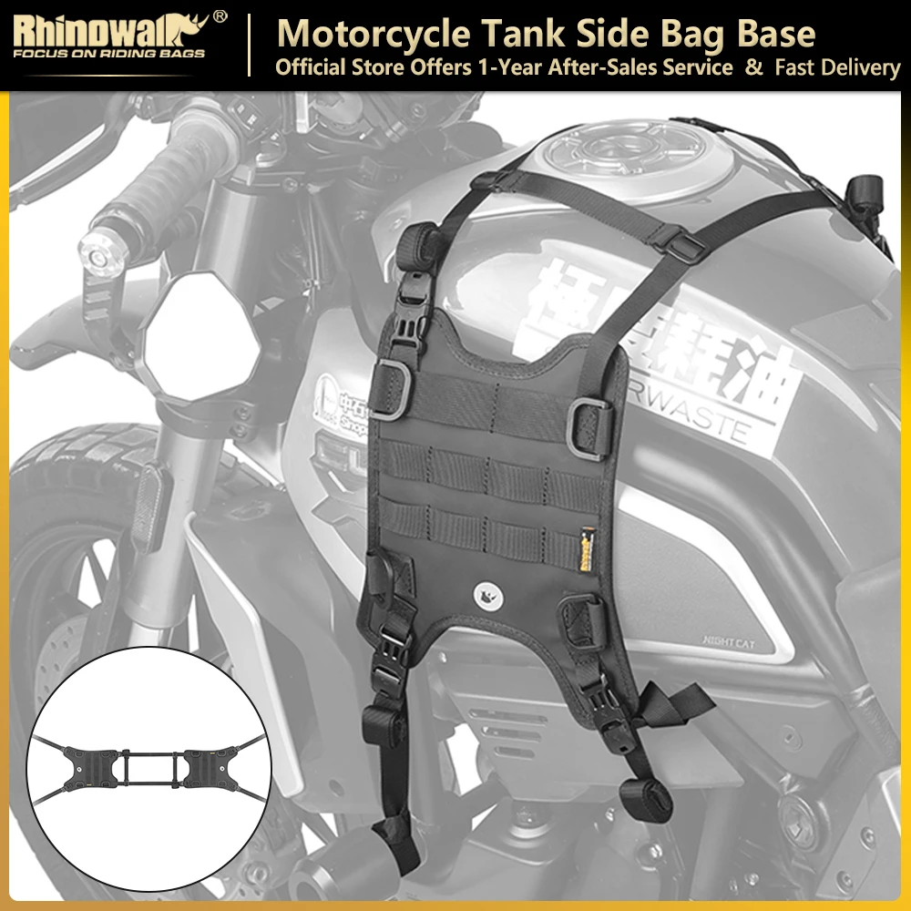 Sistema de suspensão lateral para tanque de motocicleta Rhinowalk, base para bolsa lateral do tanque de combustível do motor, colete para motor com sistema MOLLE, base de montagem para bolsa frontal
