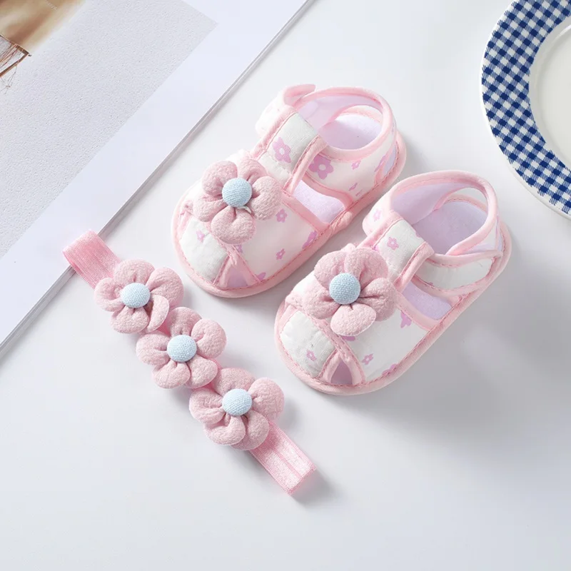 

Autumn Newborn Baby Girls First Walkers Shoes Infant Spring Flower Decoration Soft Bottom Toddlers Prewalkers Hairband For Free