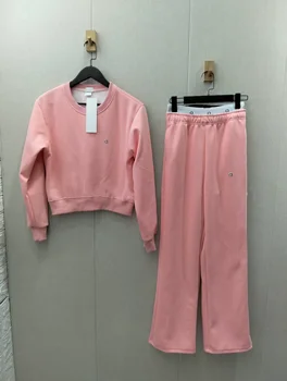 2025 Autumn/Winter New Women's Round Neck Sports Top Wide Leg Pants Casual Sports Daily Versatile Set 1