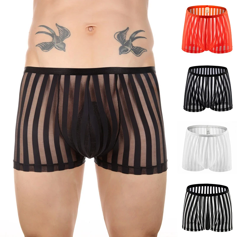 

Sexy Men Panties Transparent Mesh Underwear Underwear Striped Ultra-thin Boxer Shorts For Men Underpants erotic Boxershorts