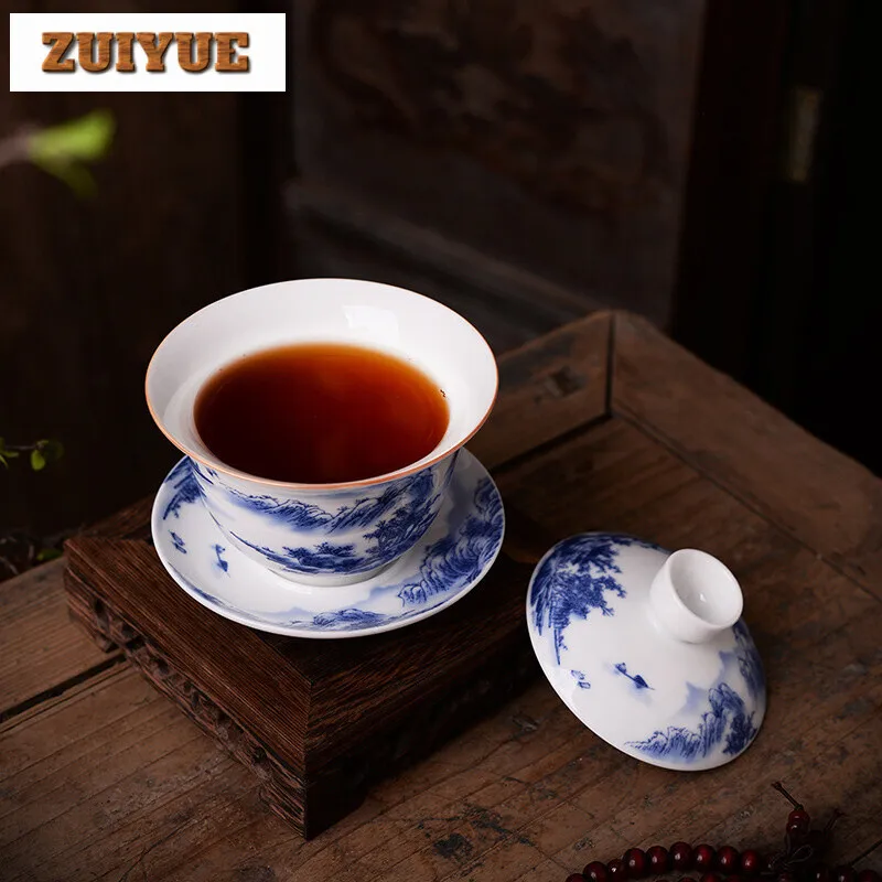 180ml Retro Ceramic Gaiwan Teacup handmade Flower pattern Tea tureen Bowl Chinese luxury Porcelain Teaware Accessories Drinkware