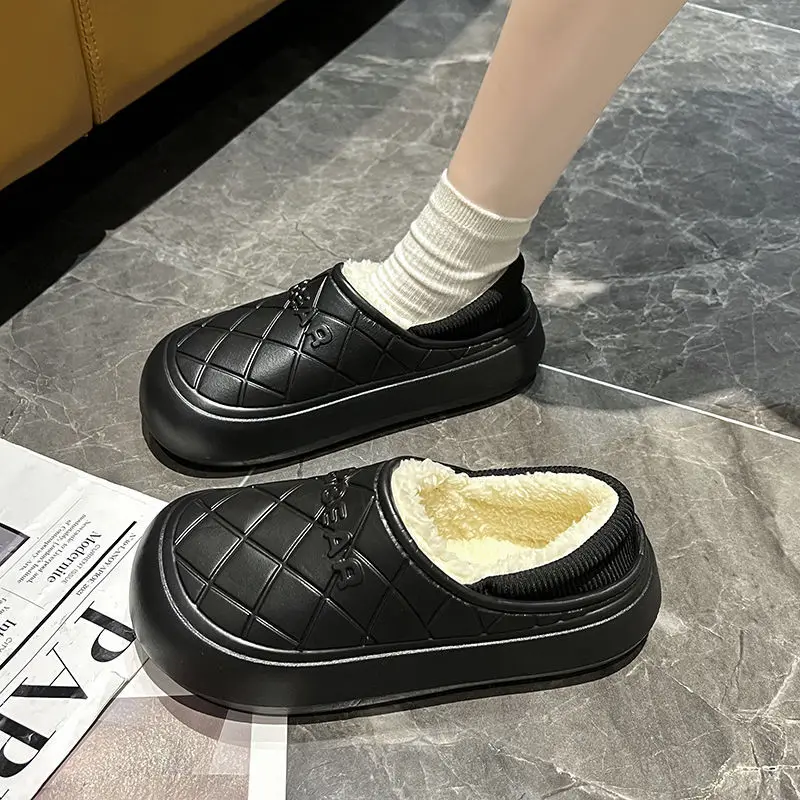 여성용 겨울 슬리퍼, 야외 방수, 따뜻한 스니커즈, 미끄럼 방지, 실내 봉제 신발, 두꺼운 플랫폼 신발