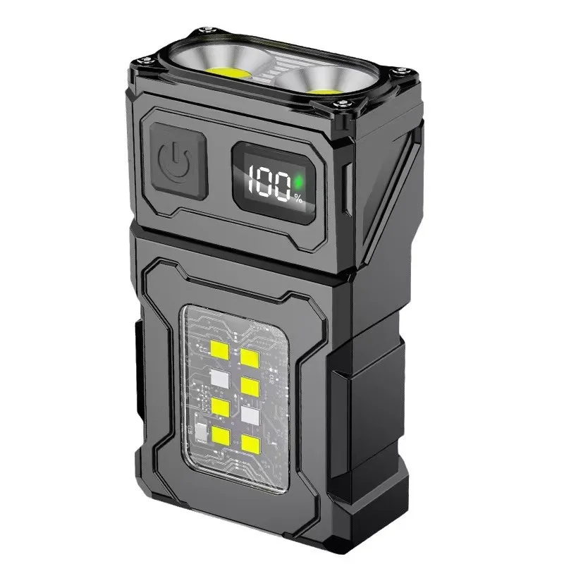 LED Flashlights Multifunctional COB Flashlight Ajustable Angle Outdoor Torch Portable Keychain Light Magnetic Camping Warning Lamp