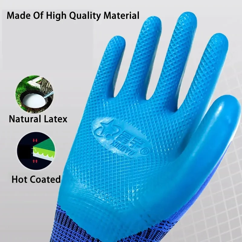 1/Pair Waterproof Super Grip Working Gloves Rubber Coated For Garden Repairing Builder Anti-Slip Wear-Resistant Garden Gloves