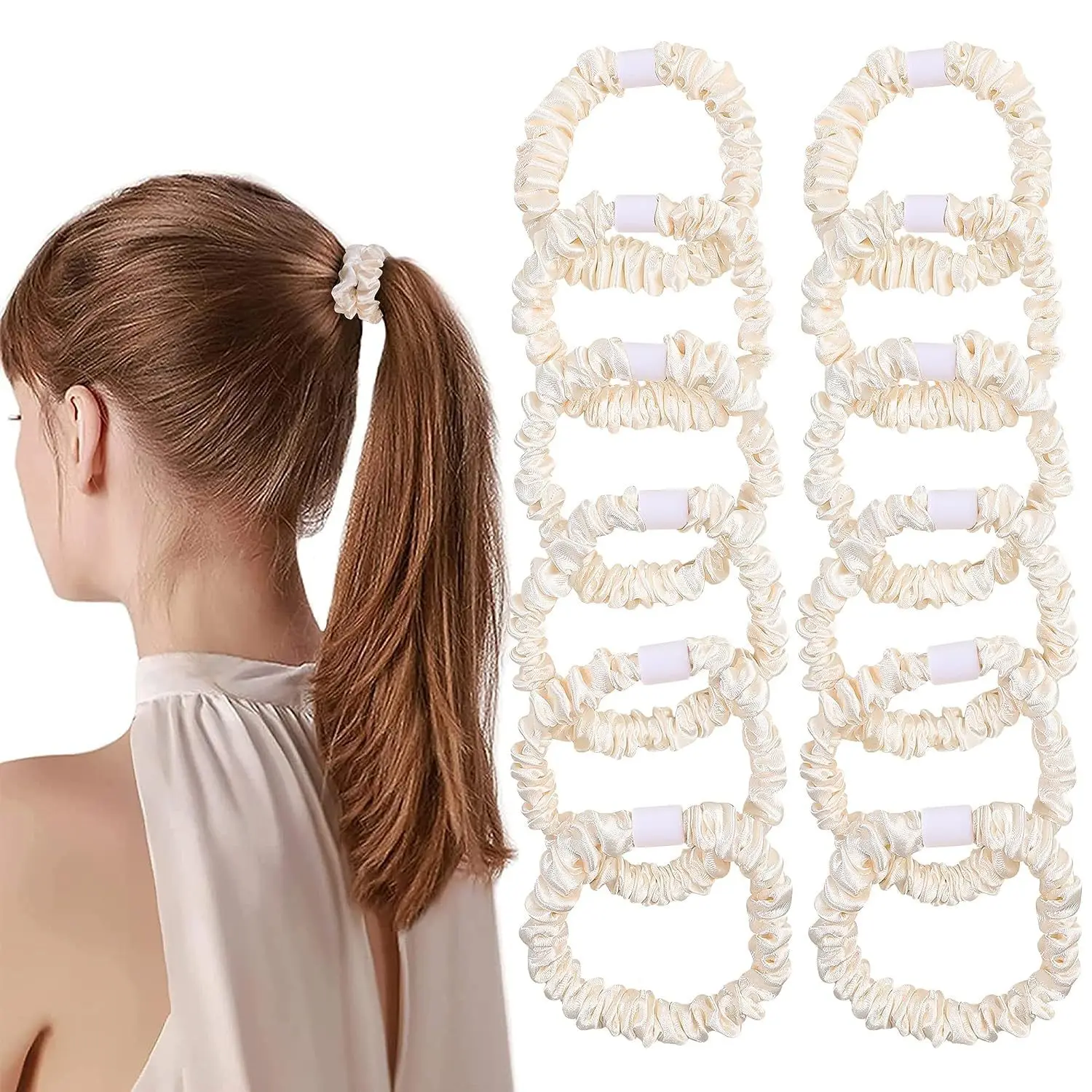 5 Stück kleine Satin-Seiden-Haargummis für Frauen, dünnes Haargummi, Mini-Haargummis, dünne Pferdeschwanz-Halter, Pferdeschwanz-Handgelenk-Dekoration – Detail 6