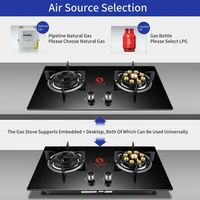 Gas Stove Cooktop Double-Hole Fierce Fire Household Tempered Glass Panel Natural Liquefied 2 Burner Built-in Kitchen Cooker Tool 2