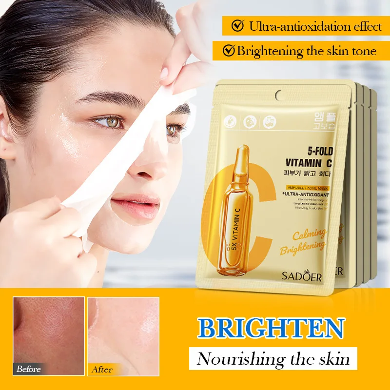 5/10pcs SADOER Vitamin C Face Mask Whitening Moisturizing Hydrating Facial Masks Korean Cosmetics Skin Care