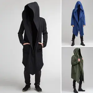 Толстовка мужская с капюшоном, модная мужская зимняя ветровка, стильная длинная куртка с капюшоном для защиты от холода, удобная однотонная длинная куртка