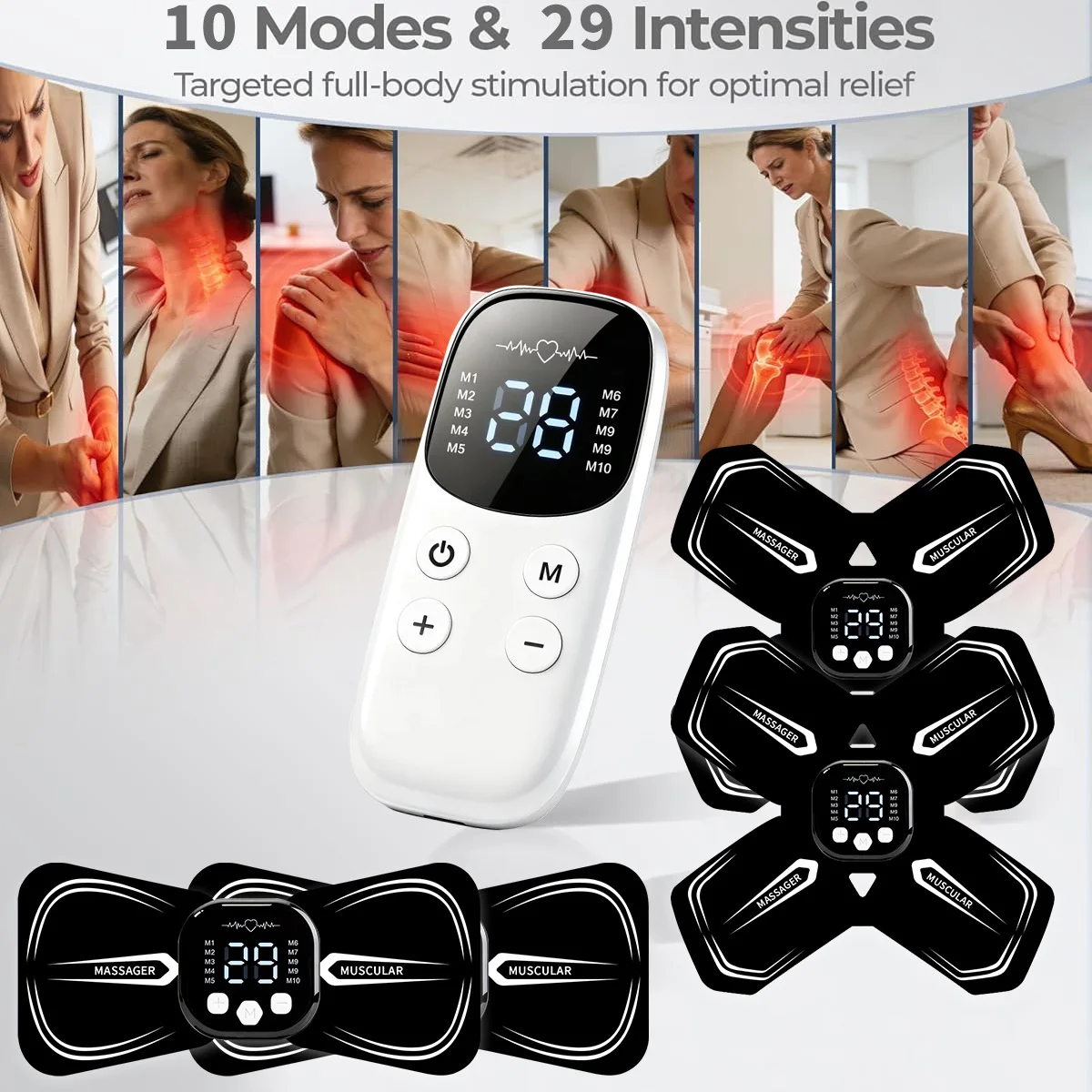 Electric Neck Massager EMS Muscle Stimulator Low Frequency Back Cervical Patches 10 Modes 29 Levels Intensity Pain Joints Relief 2