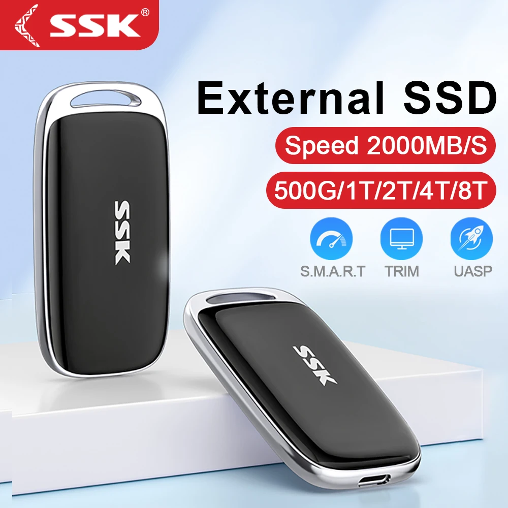 SSK 외장 하드 드라이브 휴대용 SSD 드라이브 최대 2000MB/s USB 3..