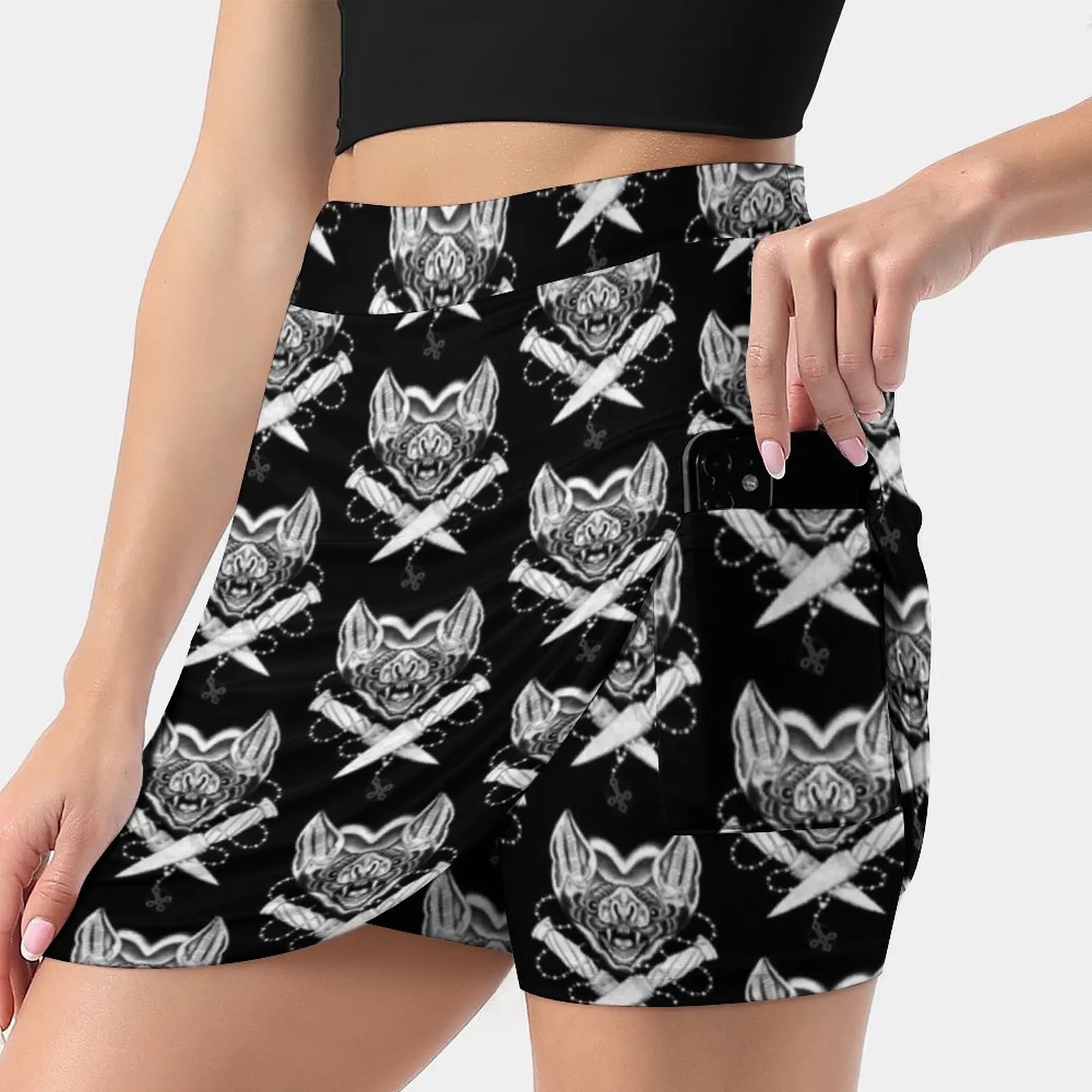 

Love Bats Women's skirt Y2K Summer Clothes 2022 Kpop Style Trouser Skirt With Pocket Vampire Stake Bat Bats Crucifix Cross