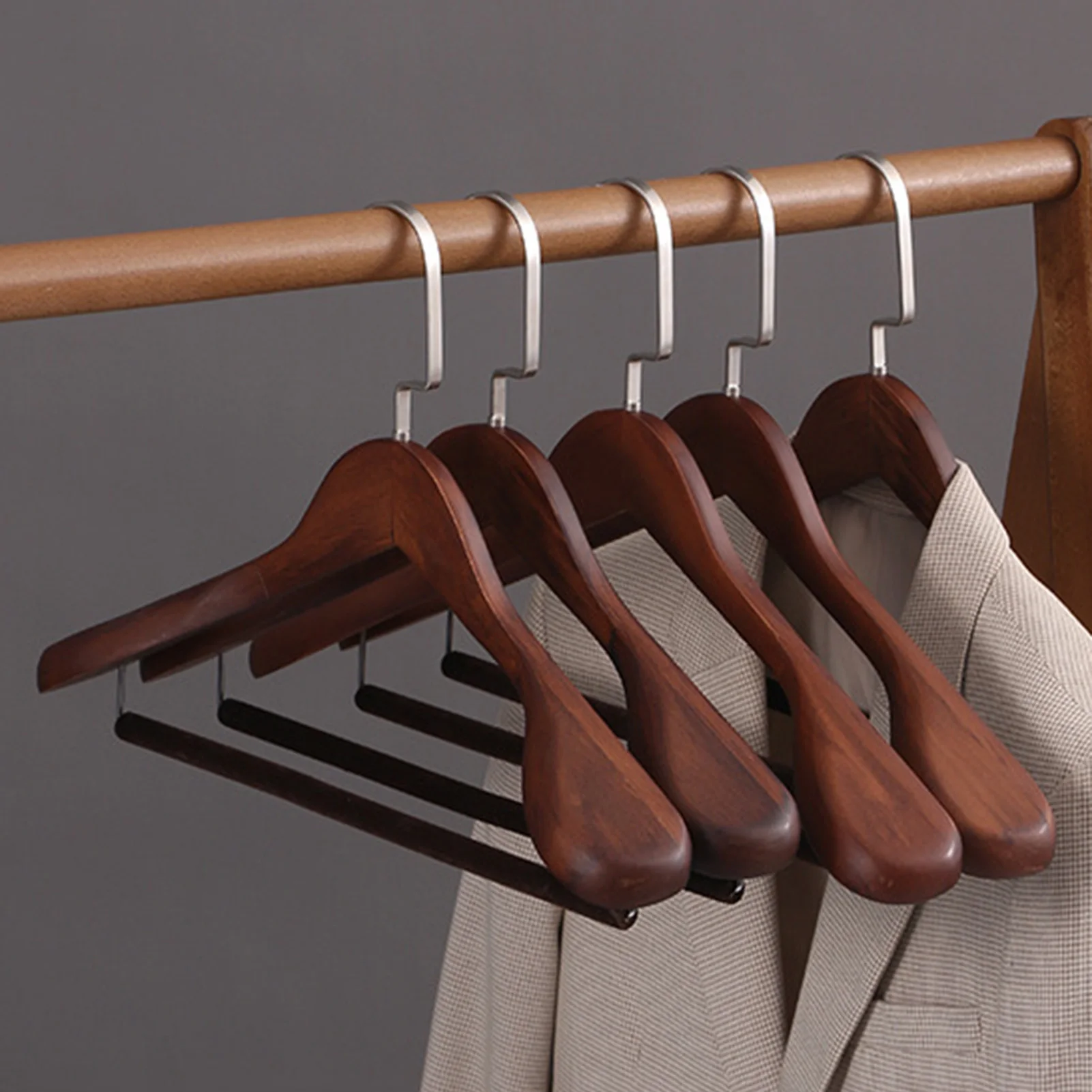 Suit Hanger Flocking High-Quality Wooden Hanger Traceless for Home Bedroom Houseroom 1